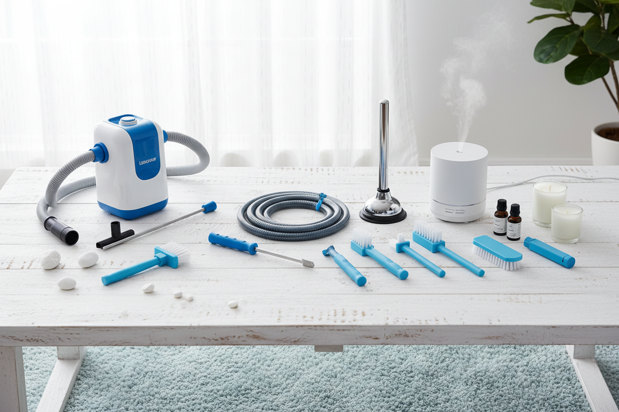 Complete Drain and Air Quality System Using Drain Cleaning Equipment, Home Fragrance, and Steam Cleaners