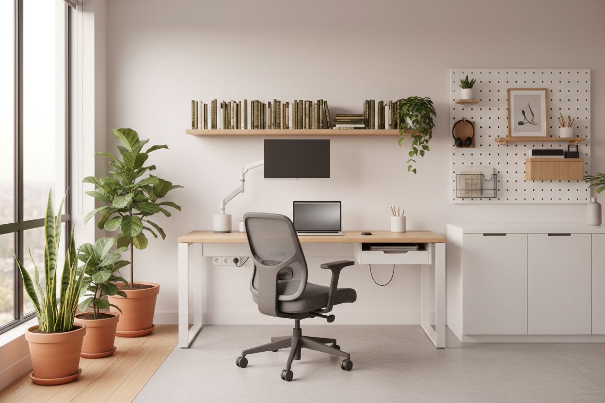 Designing a Productive Modern Workspace with Home Office Furniture, Home Organization Systems, and Cord Management Solutions