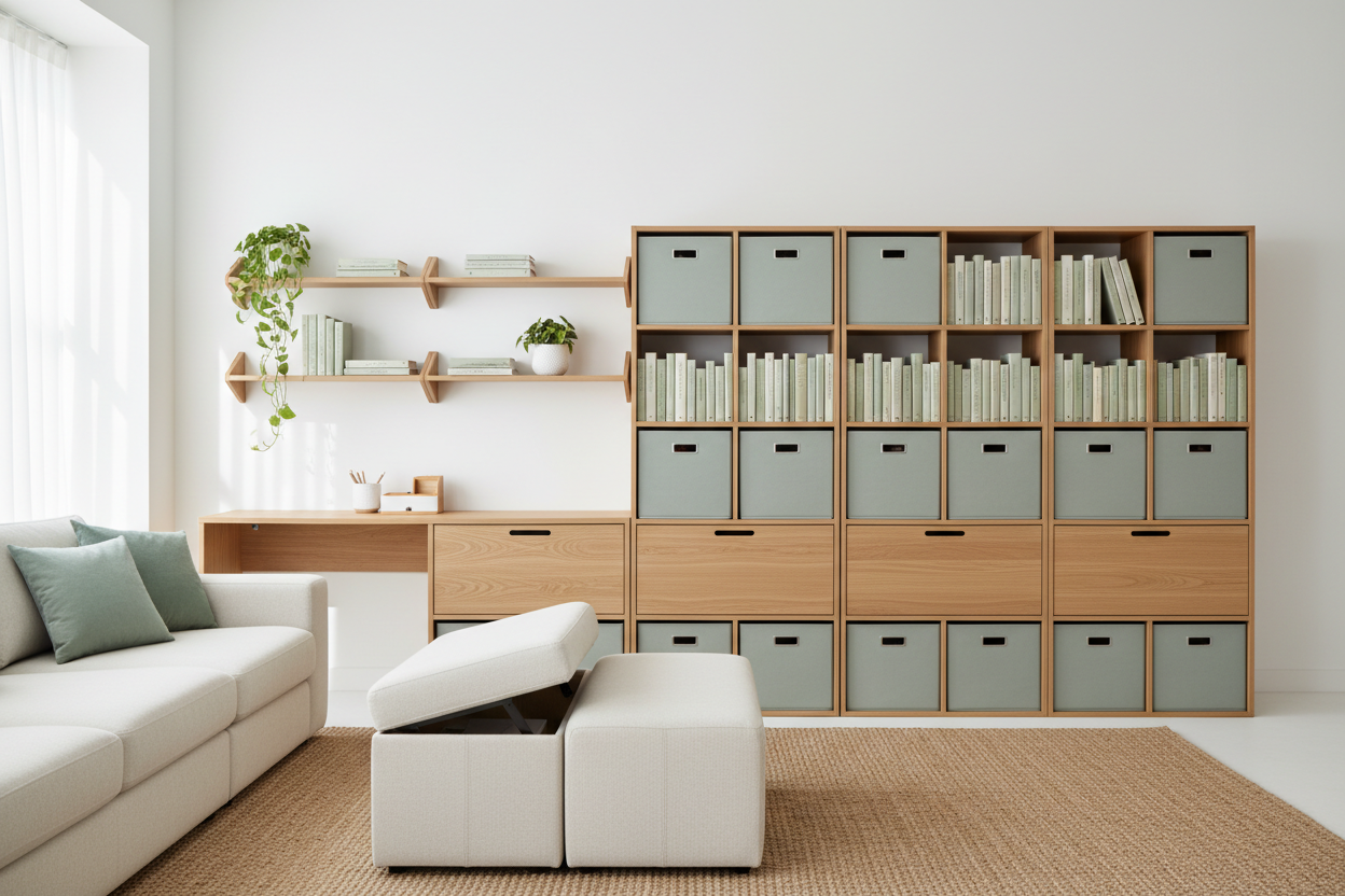 Modular Space Efficiency System Using Furniture, Racks, and Home Organization