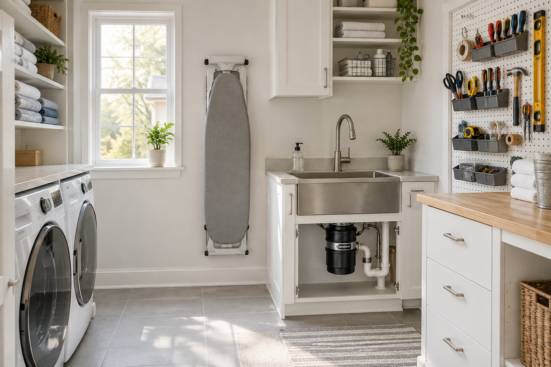 Practical Laundry and Utility Room Upgrades with Ironing Boards, Tool Trays, and Garbage Disposals & Parts