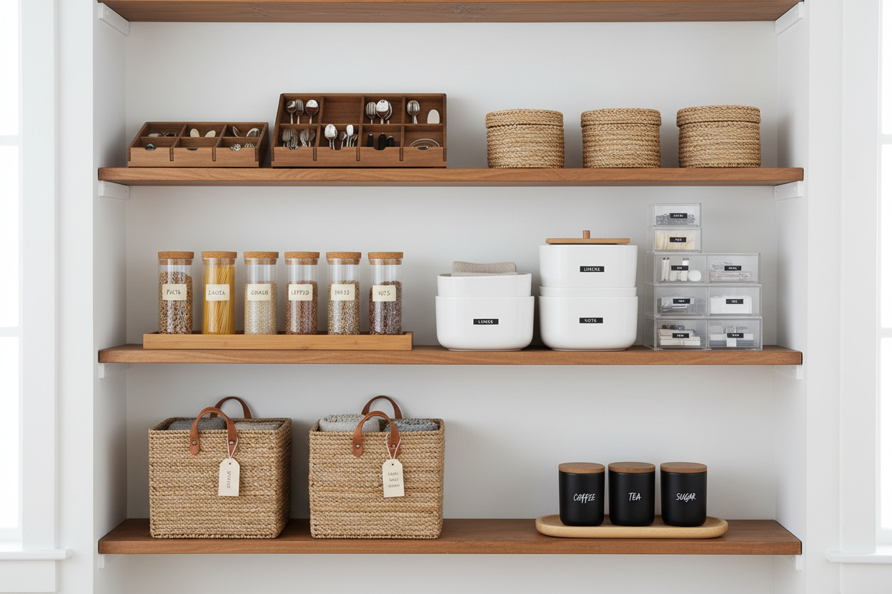 Precision Home Organization Using Furniture Accessories, Home Organization Systems, and Labels