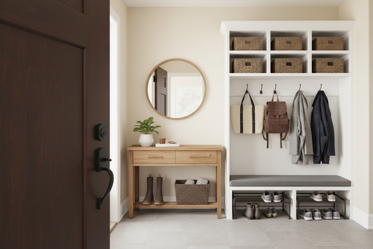 Secure Entry and Functional Flow System Using Door Hardware & Locks, Furniture, and Storage & Organization