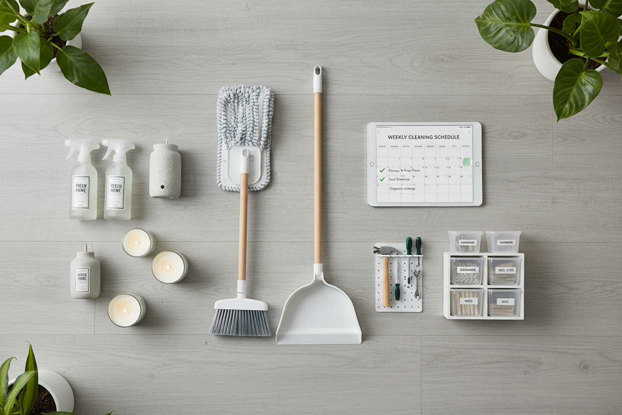 Smart Home Maintenance System Using Sweeping Supplies, Air Fresheners, and Garage Storage