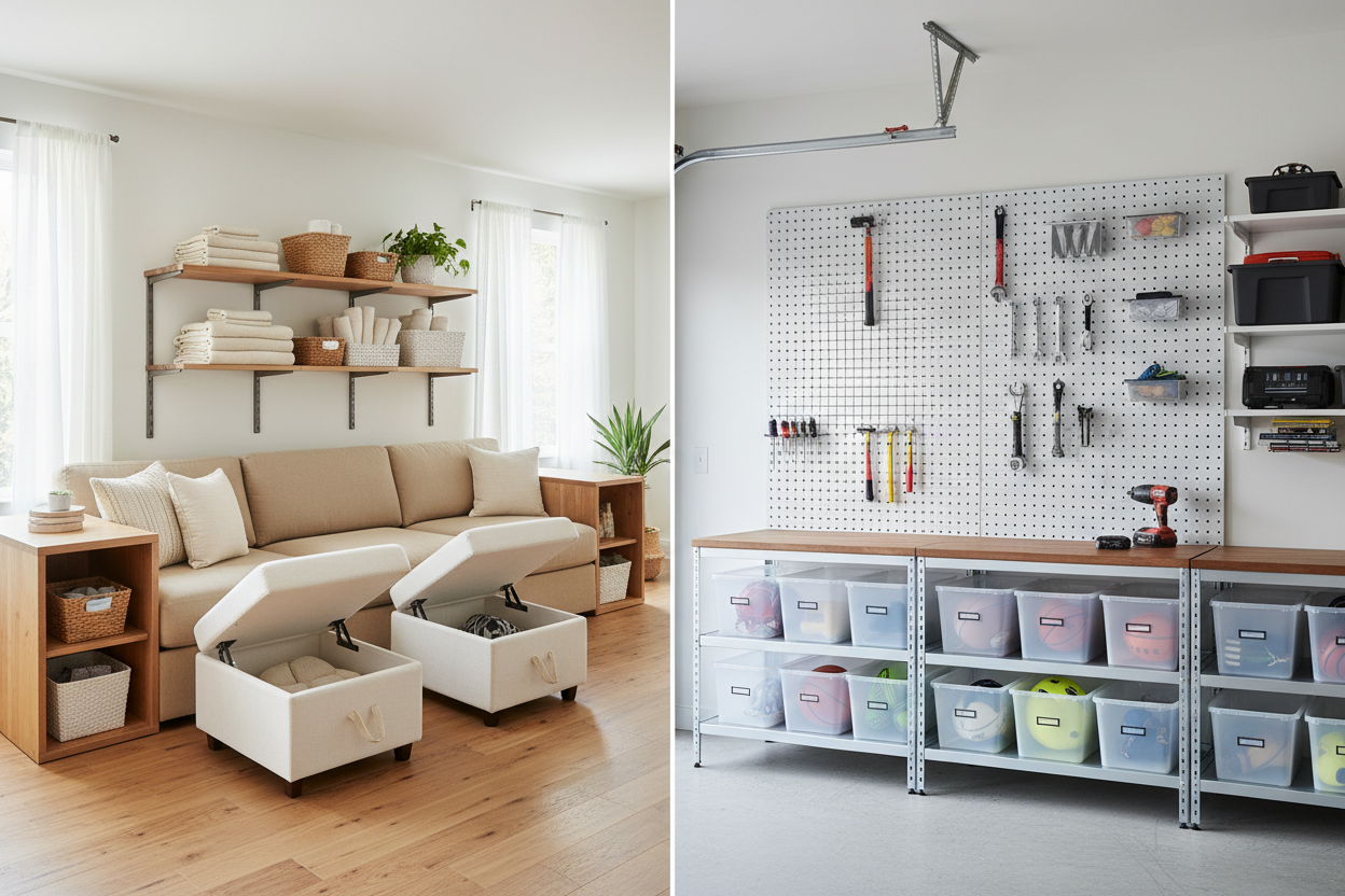 Space-Efficient Home Storage Systems Using Storage & Organization, Racks, and Garage Storage