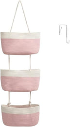 TeoKJ Over the Door Organizer, 3-Tier Woven Cotton Hanging Kitchen Baskets by TeoKJ