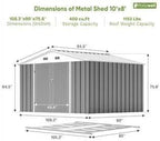 Patiowell 10 x 8 FT Outdoor Storage Shed with Floor Frame, Large Garden Tool Metal Shed with Sloping Roof and Double Lockable Door for Backyard Garden Patio Lawn,Grey - Image 6