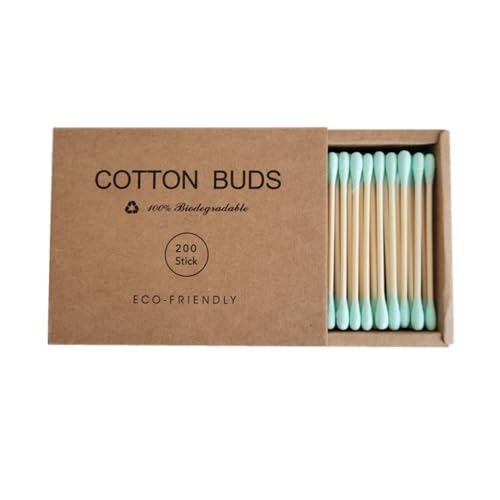 200 PCs Premium Cotton Swabs Natural Cotton Buds Biodegradable Organic Double by FANPOIBeauty