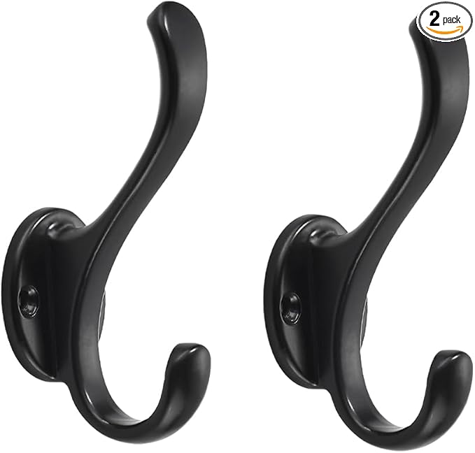 khtumeware 2 Pack Black Coat Hooks Wall Mount Heavy Duty Utility Retro Double by khtumeware