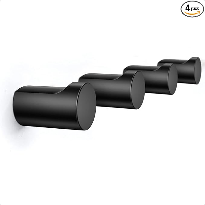 4Pack Metal Wall Hooks, Minimalist Coat Hooks Matte Black Simple Modern Easy by COCOYA