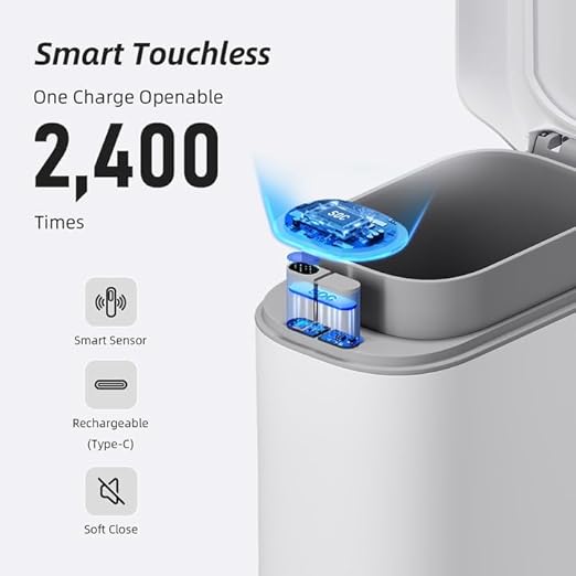 MOPALL Bathroom Trash Can with Lid, Motion Sensor Trash Can Automatic Touchless - Image 2