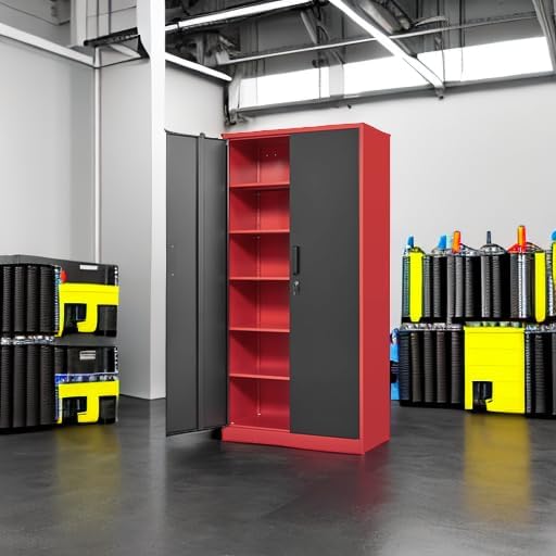 Yizosh Metal Storage Cabinet with Lock Doors and 5 Adjustable Shelves,- 72" Garage Storage Cabinet for Home,Office,Garage,School - Image 6