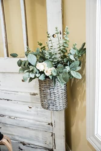 AuldHome Design Wall Hanging Baskets; Woven Wicker Rustic Farmhouse Gray Washed - Image 2