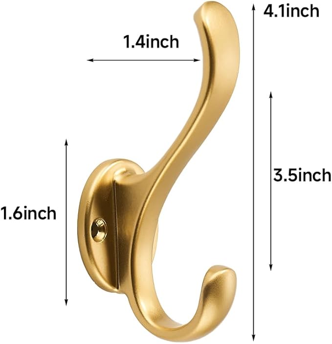 khtumeware 2 Pack Brushed Gold Coat Hooks Wall Mount Heavy Duty Utility Retro - Image 2