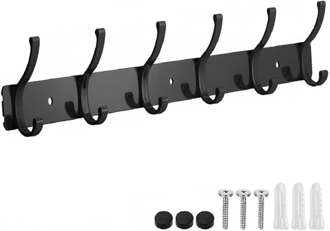 Coat Rack Wall Mount, 1 Pack Coat Hooks Hanger Wall Double Hook Rack Rail Towel by Dntorx