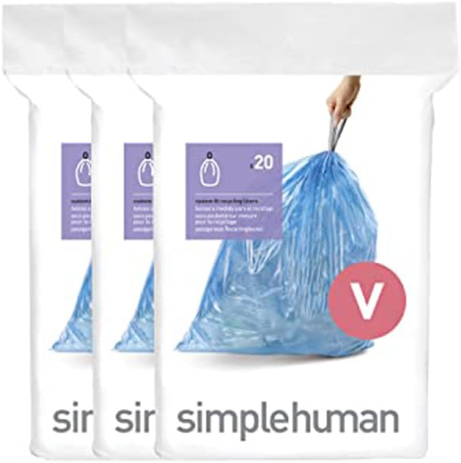 simplehuman Code V 60 Count, Genuine Custom Fit Liners, Drawstring Trash Bags by Simplehuman