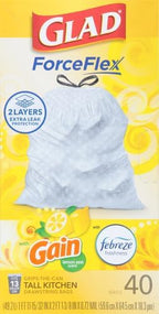 Glad ForceFlex Trash Bags 13 Gallon Gain Lemon Zest | Tall Kitchen | Drawstring - Image 2