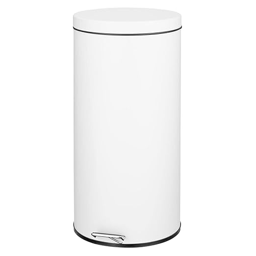 mDesign Tall 30 Liter, Large Round Metal Lidded Step Trash Can, Thin Compact by mDesign