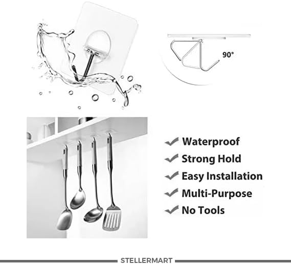 Easenest Adhesive Wall Hooks Bathroom Kitchen 12 Packs Heavy Duty Nail Free - Image 5