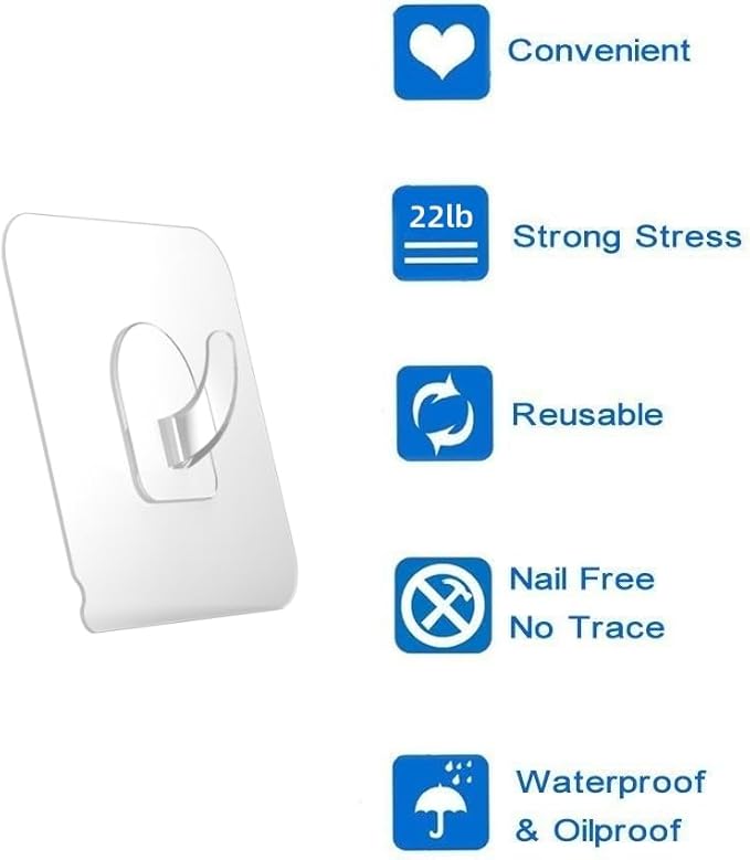 30 Pack Adhesive Hooks for Hanging, 33lb Heavy Duty Wall Hooks - Image 6