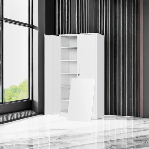 Yizosh Metal Storage Cabinet with Locking Doors and 5 Adjustable Shelves,- 72" Garage Storage White Steel Lockable File Cabinet for Office,Home,Garage - Image 5