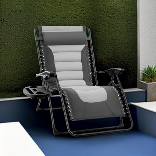 Best Choice Products Oversized Padded Zero Gravity Chair, Folding Outdoor Patio Recliner, XL Anti Gravity Lounger for Backyard w/Headrest, Cup Holder, Side Tray, Polyester Mesh - Gray/Light Gray - Image 2