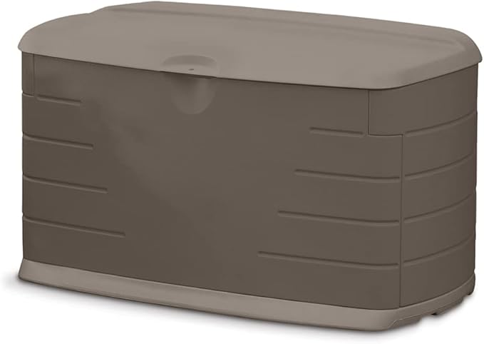 Rubbermaid Medium Resin Outdoor Storage Deck Box (73 Gal), Weather Resistant, Brown, Deck Organization for Home/Backyard/Pool Chemicals/Toys/Garden Tools/Porch/Patio Cushions by Rubbermaid