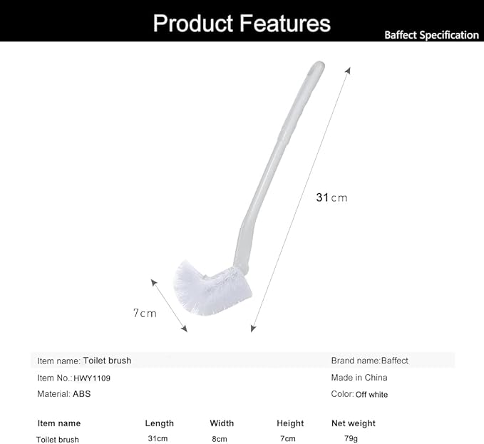 Baffect Curved Toilet Brush Plastic Long Antislip Grip Handle Toilet Cleaning - Image 8