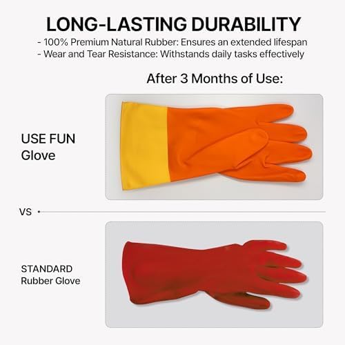 USE FUN Kitchen Rubber Gloves – 100% Natural Latex, Durable Non-Slip Waterproof - Image 3