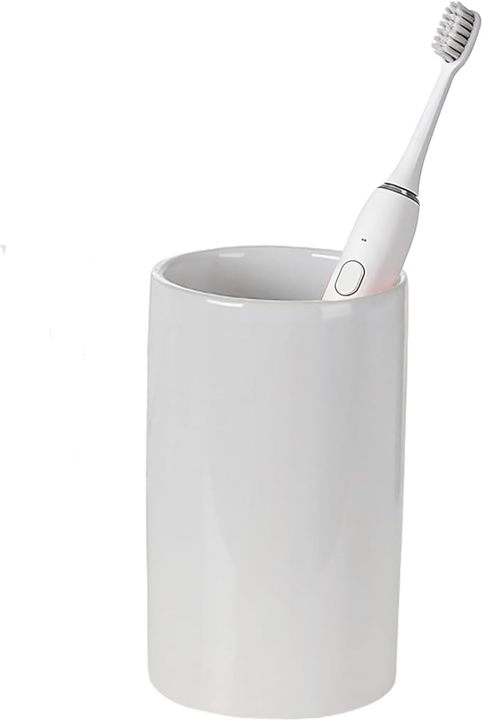 White Toothbrush and Toothpaste Holder, Ceramic Electric Toothbrush Holders by AHUDKKY