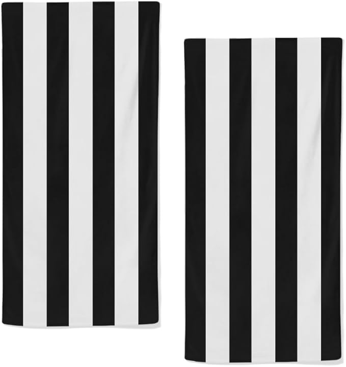 Black and White Striped Towels Highly Absorbent Stripe Bath Towels Set of 2 by qiuhuang
