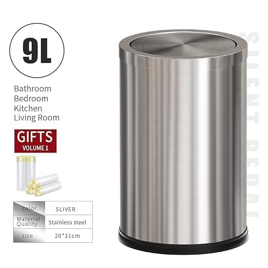 Brushed Nickel Bathroom Trash Can, Stainless Steel Garbage Can - Image 8