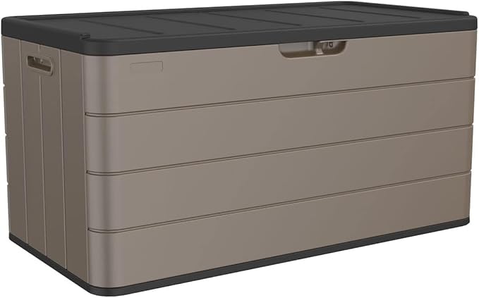 TARKARI Premium Pro Edition 100 Gallon Lockable Resin Deck Box, Waterproof & UV-Resistant Outdoor Storage Box for Outdoor Cushion Storage, Garden Tools & Pool Accessories Storage, Brown by Home