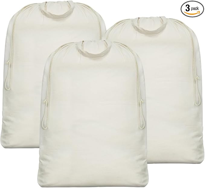 3pcs Breathable Cotton Canvas Laundry Drawstring Bags by iwillCREATEPRO