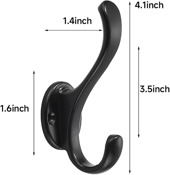 khtumeware 6 Pack Black Coat Hooks Wall Mount Heavy Duty Utility Retro Double - Image 2