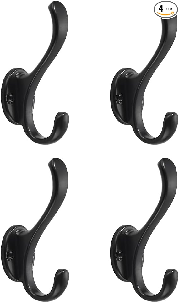 khtumeware 4 Pack Black Coat Hooks Wall Mount Heavy Duty Utility Retro Double by khtumeware