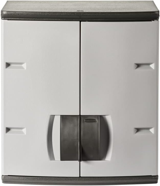 Rubbermaid Wall Mounted Storage Cabinet with Doors 150-Pound Capacity Gray Lockable Three-Shelf Cubbard for Tools/Car Accessories/Cleaning in Home/Garage/Outdoor Areas - Image 4
