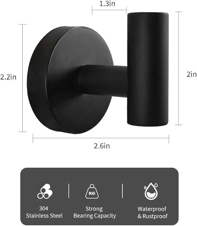Vuzvuv 2-Pack Matte Black Wall-Mounted Towel Hooks, SUS304 Stainless Steel - Image 2