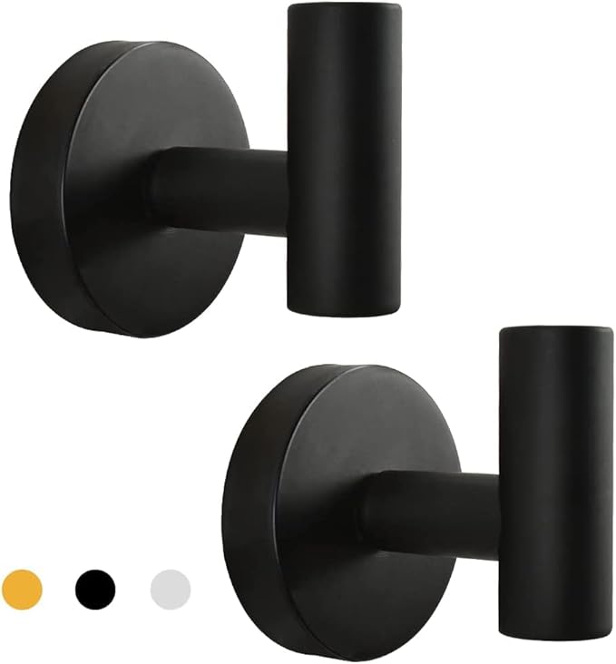 Vuzvuv 2-Pack Matte Black Wall-Mounted Towel Hooks, SUS304 Stainless Steel by Vuzvuv