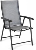 Giantex Set of 2 Patio Folding Chairs, Outdoor Chairs with Armrest, Portable Dining Chairs for Porch Camping Pool Beach Deck Lawn Garden, 2-Pack Patio Sling Chairs, Metal Frame, Grey - Image 9