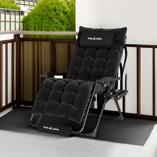 UDPATIO Oversized Zero Gravity Chair 29In XL Patio Reclining Chair with Cushion, Outdoor Folding Recliner with Pillows|Cup Holder|Foot Rest|Padded Headrest, Black, Support 500LB - Image 2