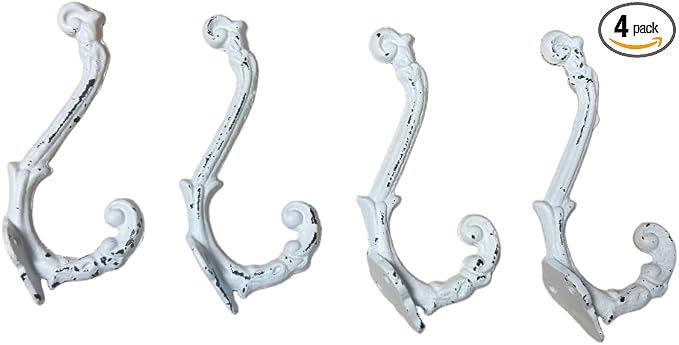 4 Pack Cast Iron Wall Hooks Antique Vintage Rustic Farmhouse Coat Hooks by Facaler
