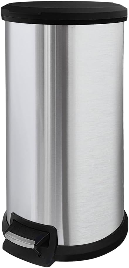 10 Gallon Stainless Steel Trash Can – Round Tall Design, Hands-Free Pedal by JM%C2%B7YIPENG