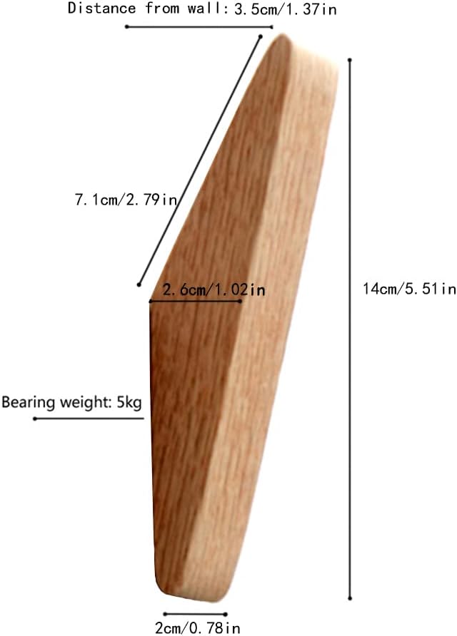 Pack 6 Wood Wall Hooks, Oak Coat Hooks Minimalist Design Heavy Duty Robe Hook - Image 2