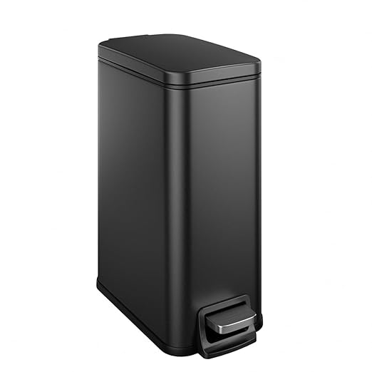 Bathroom Trash Can with Lid Slim 1.6 Gallon Stainless Steel Garbage Can with by Veelesa