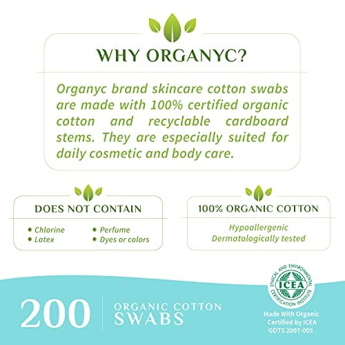 Organyc - 100% Certified Organic Cotton Swabs - No Man-Made Materials 200 count - Image 6