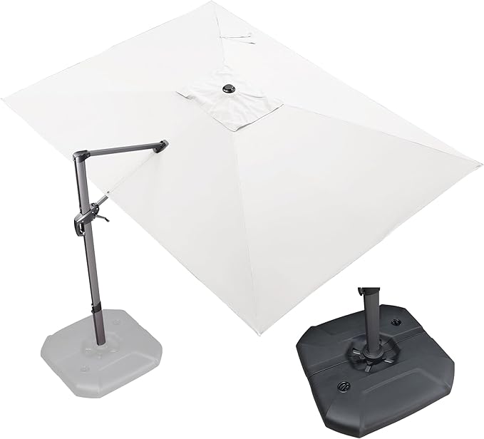 PURPLE LEAF 9' X 11.5' Patio Umbrella with Base Outdoor Cantilever Rectangle Umbrella Offset Umbrella with 360-degree Rotation for Garden Deck Pool Patio White by PURPLELEAF