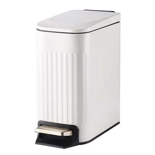 Slim Bathroom Trash Can with Lid Soft Close, Stainless Steel Garbage Can Step by SYNCVIBE