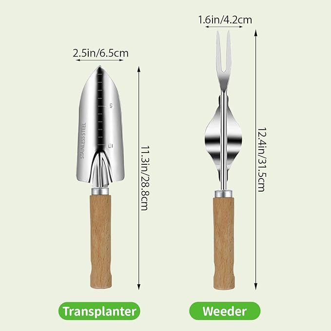 Garden Tool Set, 2 Pieces Stainless Steel Heavy Duty Garden Tools, Garden Kit with Ergonomic Wooden Handle, Durable Garden Tools for Gardening, Gardening Gifts for Women - Image 4