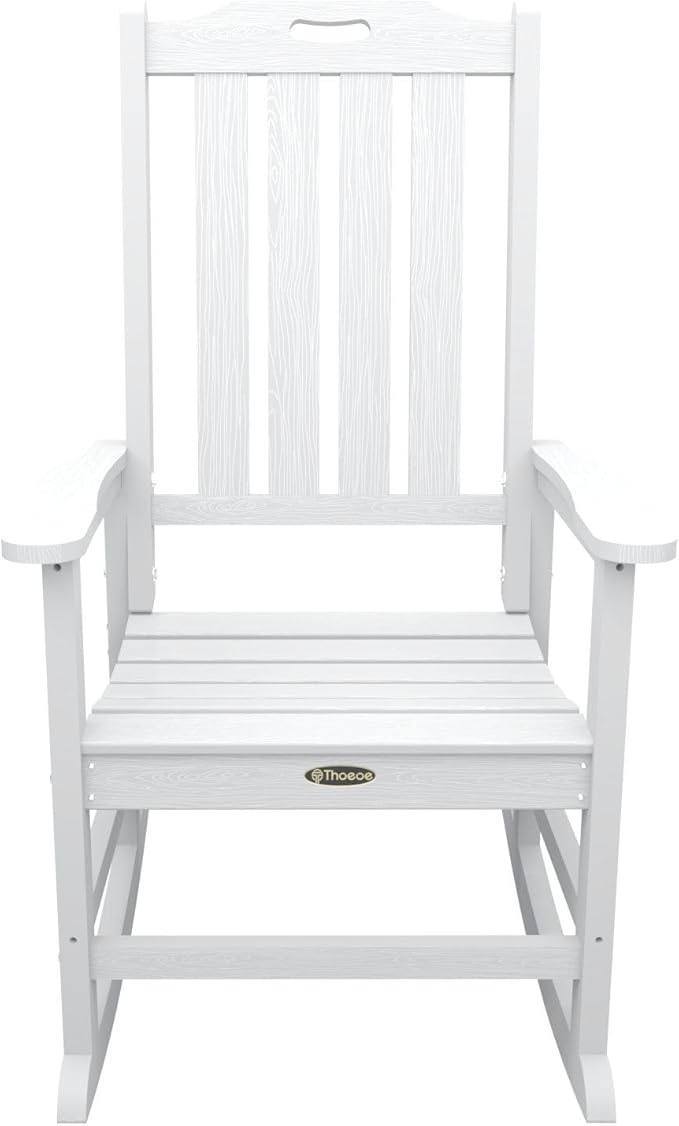 Oversized Rocking Chair, Outdoor Rocking Chair for Adults, All Weather Resistant Porch Rocker for Lawn Garden, White - Image 4