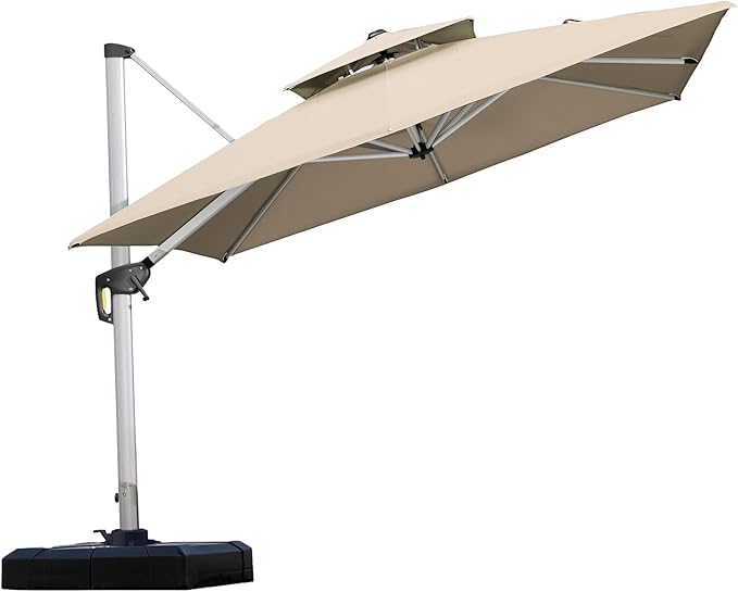 PURPLE LEAF 9ft Patio Umbrella Outdoor Square Umbrella Large Cantilever Umbrella Windproof Offset Heavy Duty Sun for Garden Deck Pool Patio, Beige by PURPLELEAF